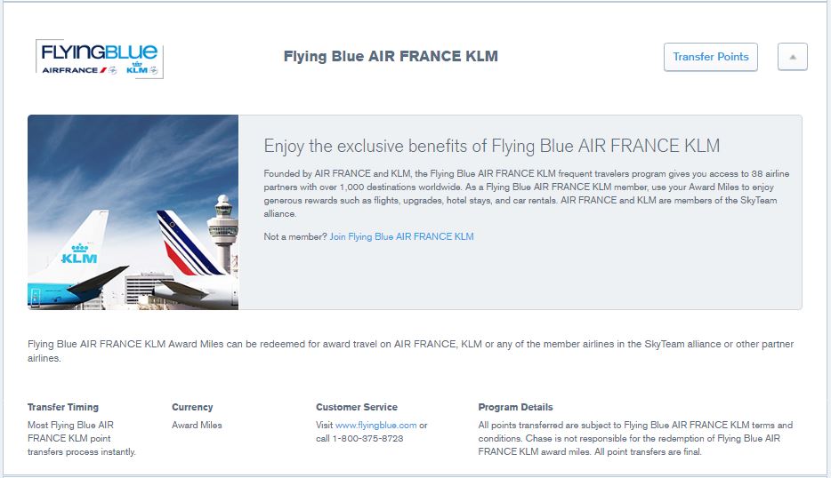 chase flying blue air france klm