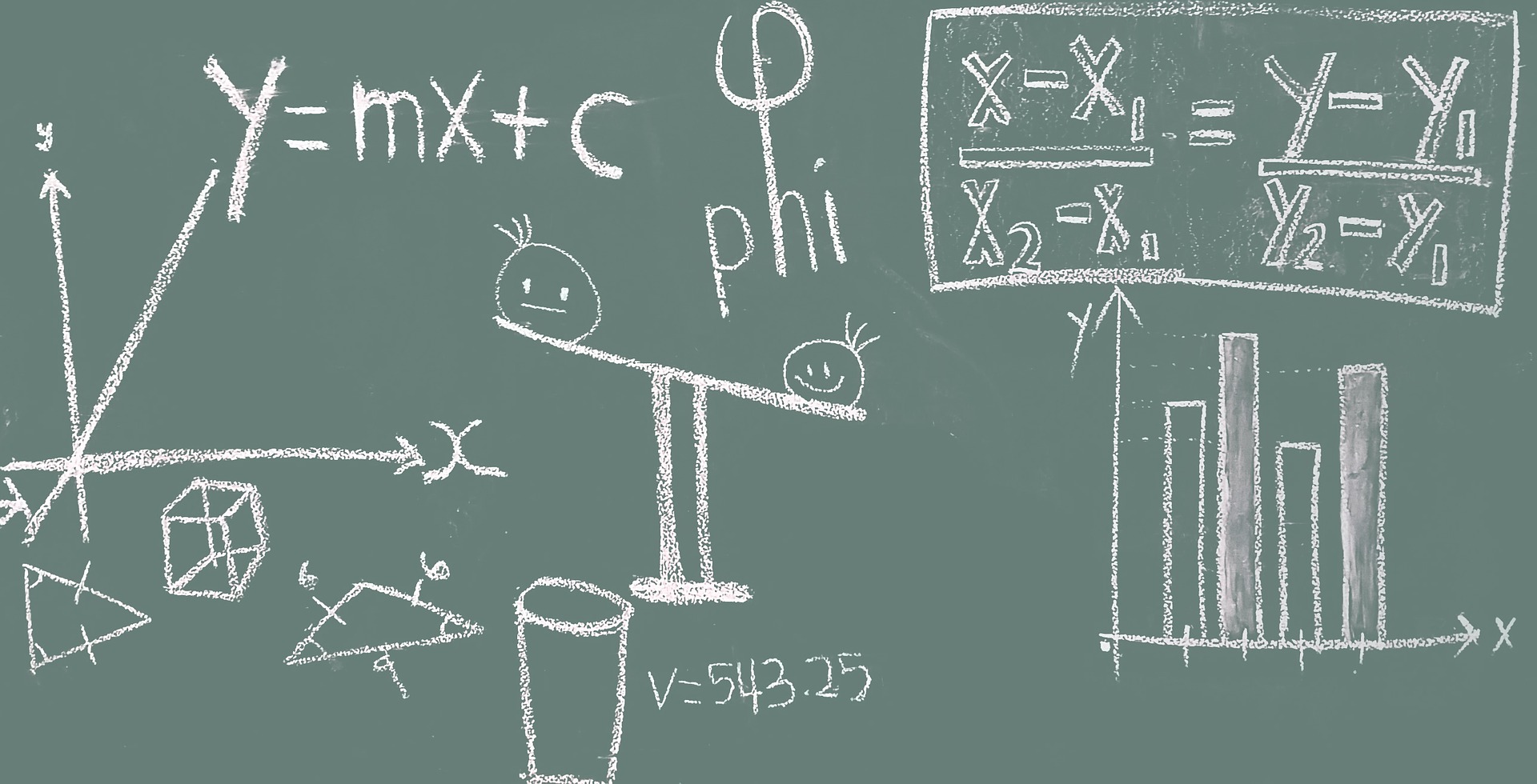 confusing math formulas on a blackboard